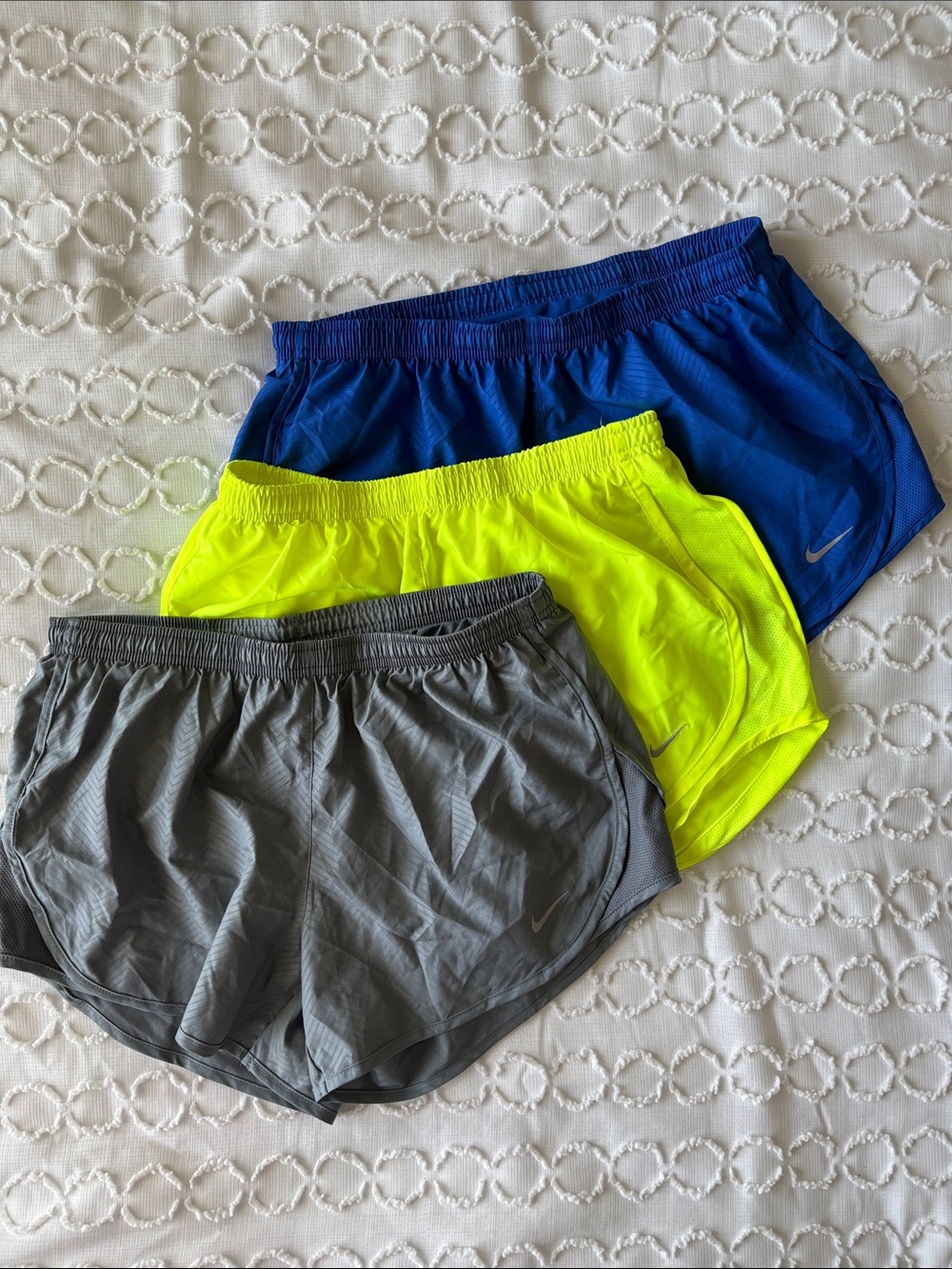 NWT Nike Women's Tempo Running Shorts Trio - Blue, Neon Yellow, Gray
